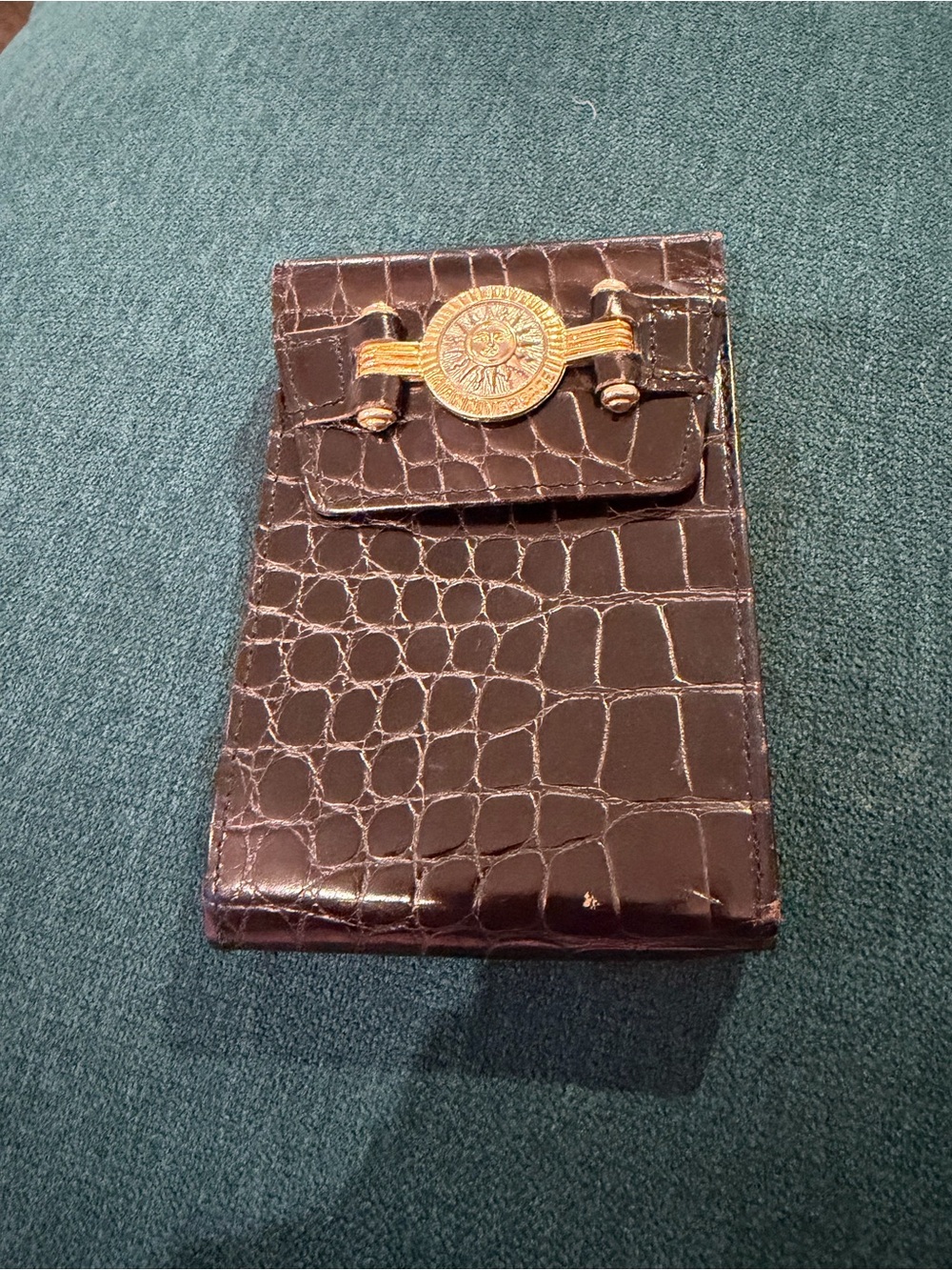 Black and gold Versace Croc-Embossed card holder with Gold Medallion